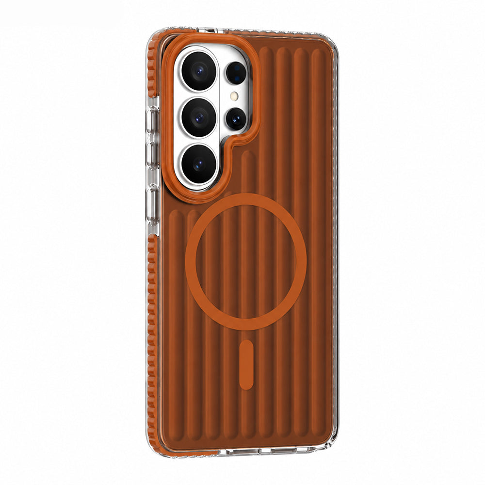 Galaxy S26 Ultra Kılıf M-safe Şarj Özellikli Oyuklu Tasarım Mutural Luggage Serisi Kapak Turuncu