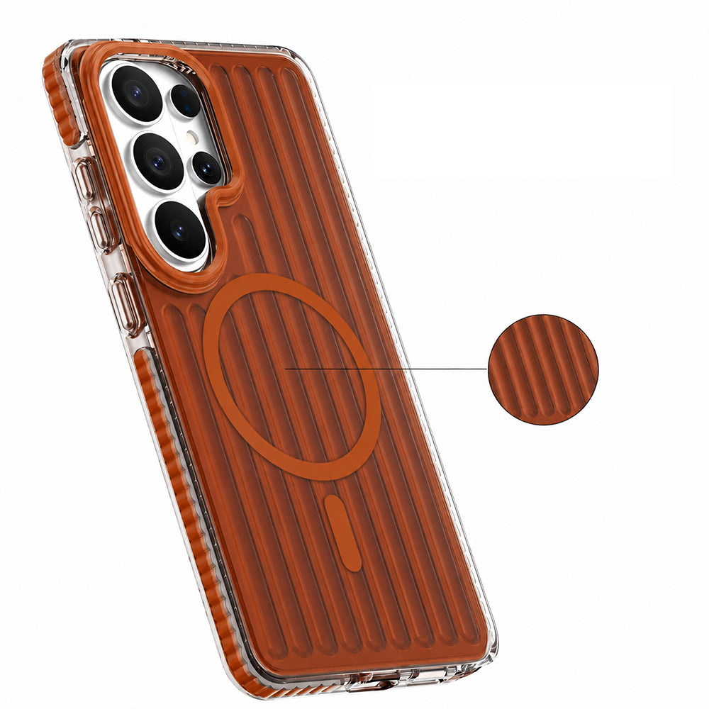Galaxy S26 Ultra Kılıf M-safe Şarj Özellikli Oyuklu Tasarım Mutural Luggage Serisi Kapak Turuncu