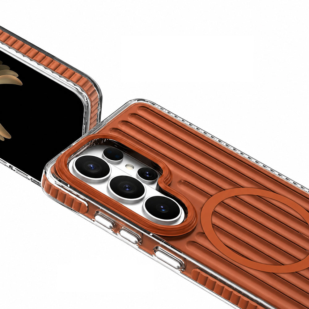 Galaxy S26 Ultra Kılıf M-safe Şarj Özellikli Oyuklu Tasarım Mutural Luggage Serisi Kapak Turuncu