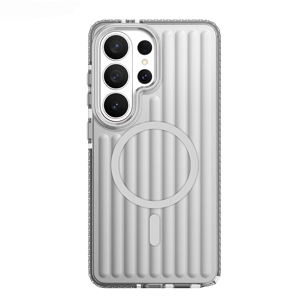 Galaxy S26 Ultra Kılıf M-safe Şarj Özellikli Oyuklu Tasarım Mutural Luggage Serisi Kapak Gümüş