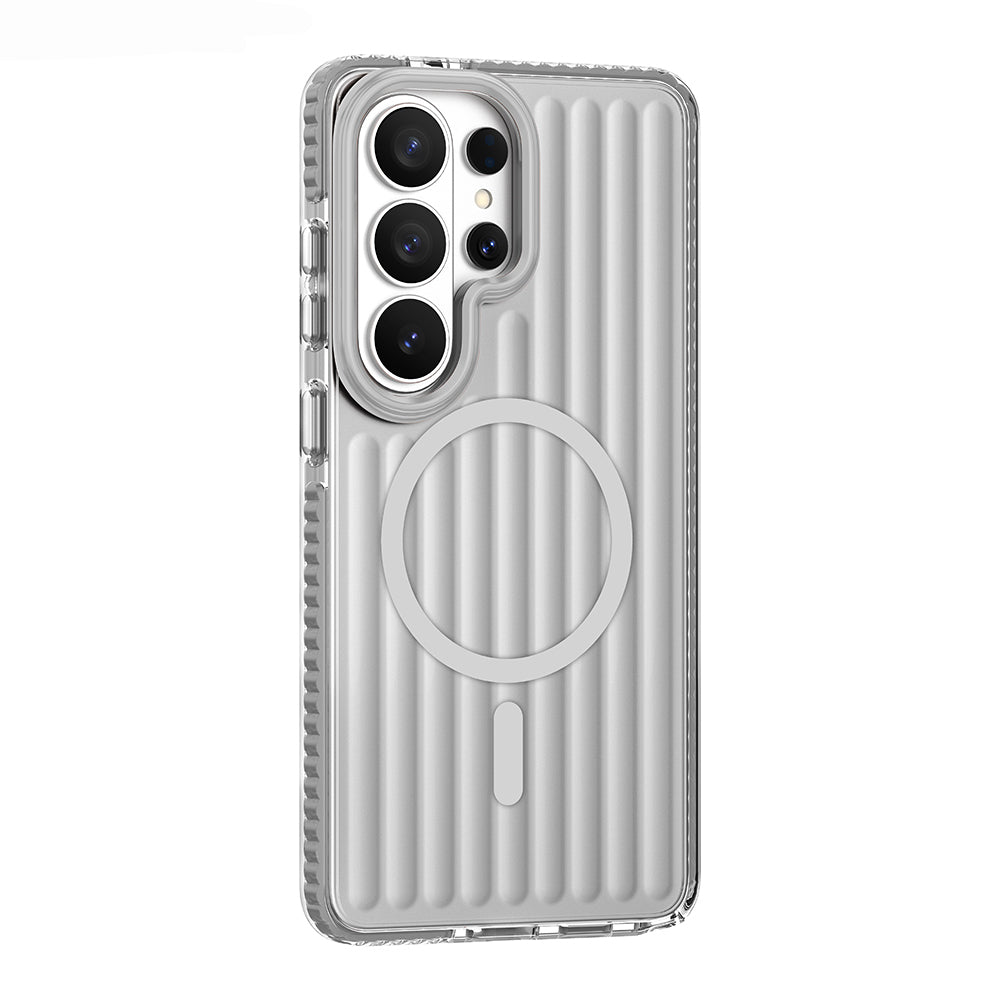 Galaxy S26 Ultra Kılıf M-safe Şarj Özellikli Oyuklu Tasarım Mutural Luggage Serisi Kapak Gümüş