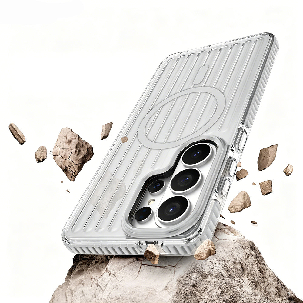 Galaxy S26 Ultra Kılıf M-safe Şarj Özellikli Oyuklu Tasarım Mutural Luggage Serisi Kapak Gümüş