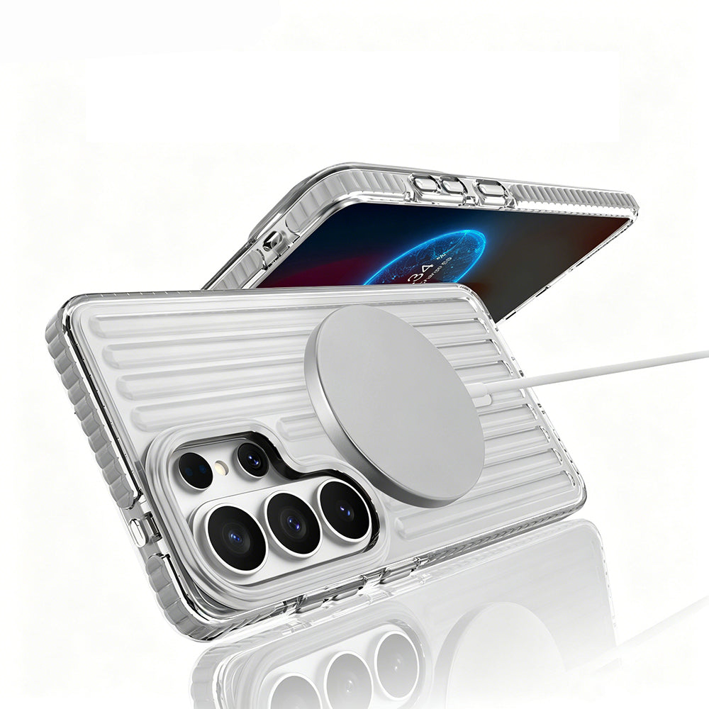 Galaxy S26 Ultra Kılıf M-safe Şarj Özellikli Oyuklu Tasarım Mutural Luggage Serisi Kapak Gümüş