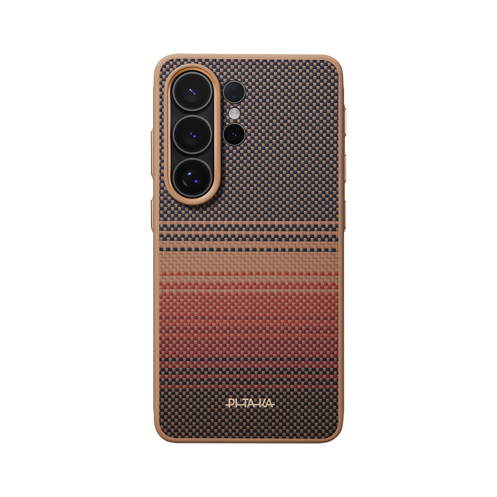 Galaxy S26 Ultra Kılıf M-safe Şarj Özellikli Pitaka Tactile Woven Sunset-Moonrise Aramid Cairn Serisi Kapak Kahverengi