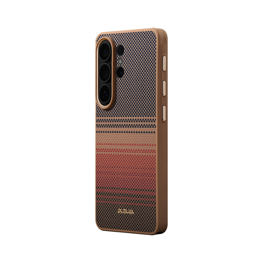 Galaxy S26 Ultra Kılıf M-safe Şarj Özellikli Pitaka Tactile Woven Sunset-Moonrise Aramid Cairn Serisi Kapak Kahverengi