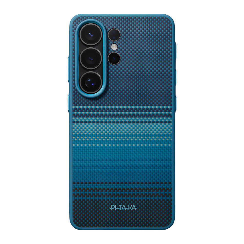 Galaxy S26 Ultra Kılıf M-safe Şarj Özellikli Pitaka Tactile Woven Sunset-Moonrise Aramid Cairn Serisi Kapak Mavi