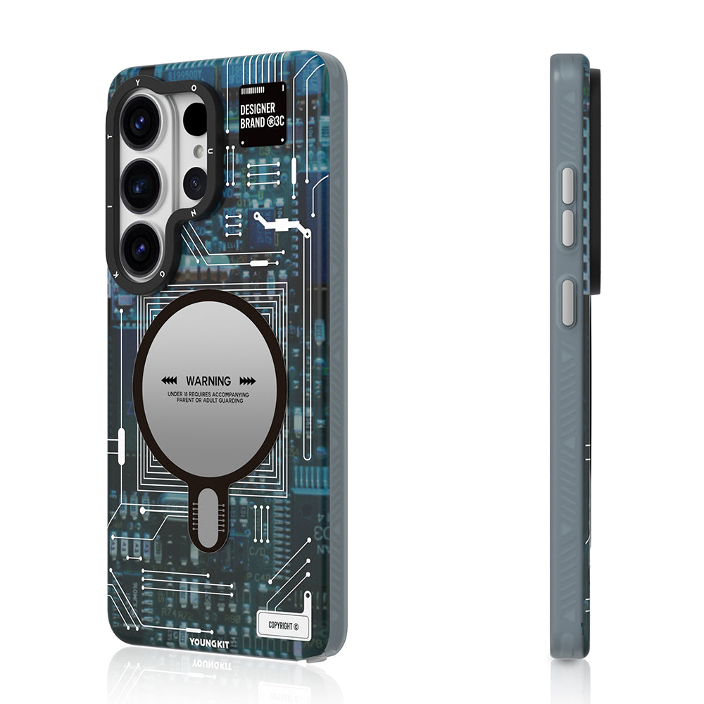 Galaxy S26 Ultra Kılıf M-safe Şarj Özellikli Youngkit 360 Derece Standlı Technology Serisi Kapak Mavi