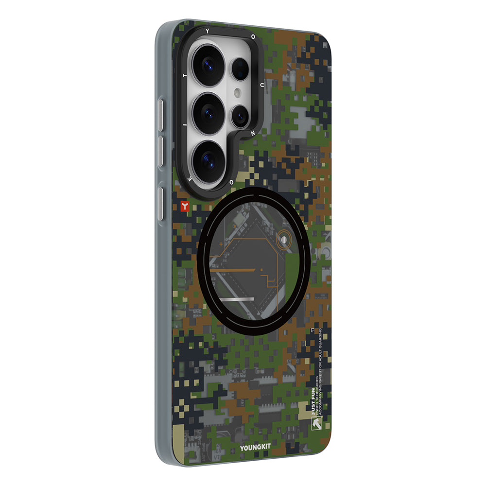 Galaxy S26 Ultra Kılıf M-Safe Şarj Özellikli Youngkit Camouflage Sykell Serisi Kapak Yeşil
