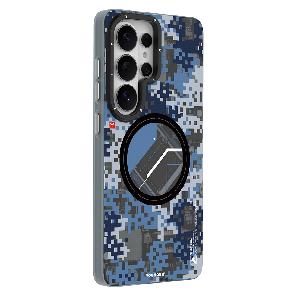 Galaxy S26 Ultra Kılıf M-Safe Şarj Özellikli Youngkit Camouflage Sykell Serisi Kapak Mavi