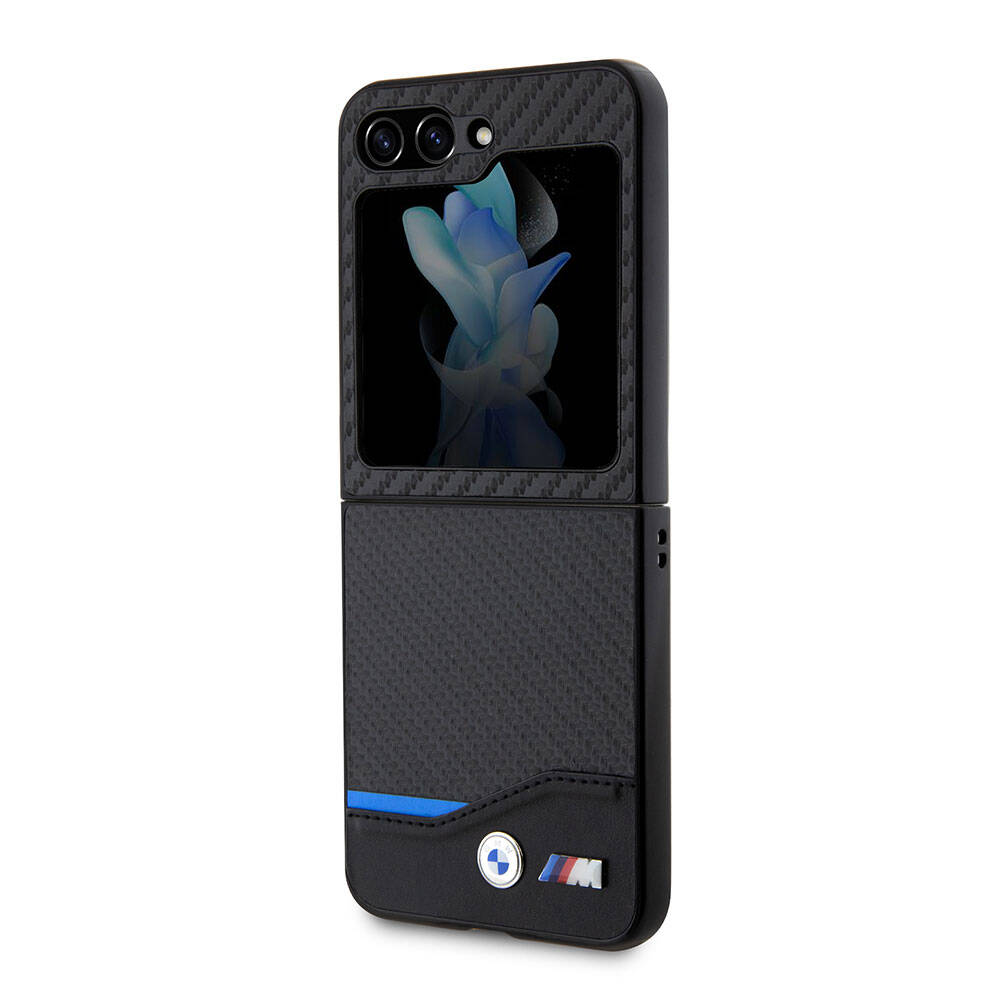 Galaxy Z Flip 5 Kılıf BMW Orjinal Lisanslı M Logolu PU Karbon Kılıf Siyah