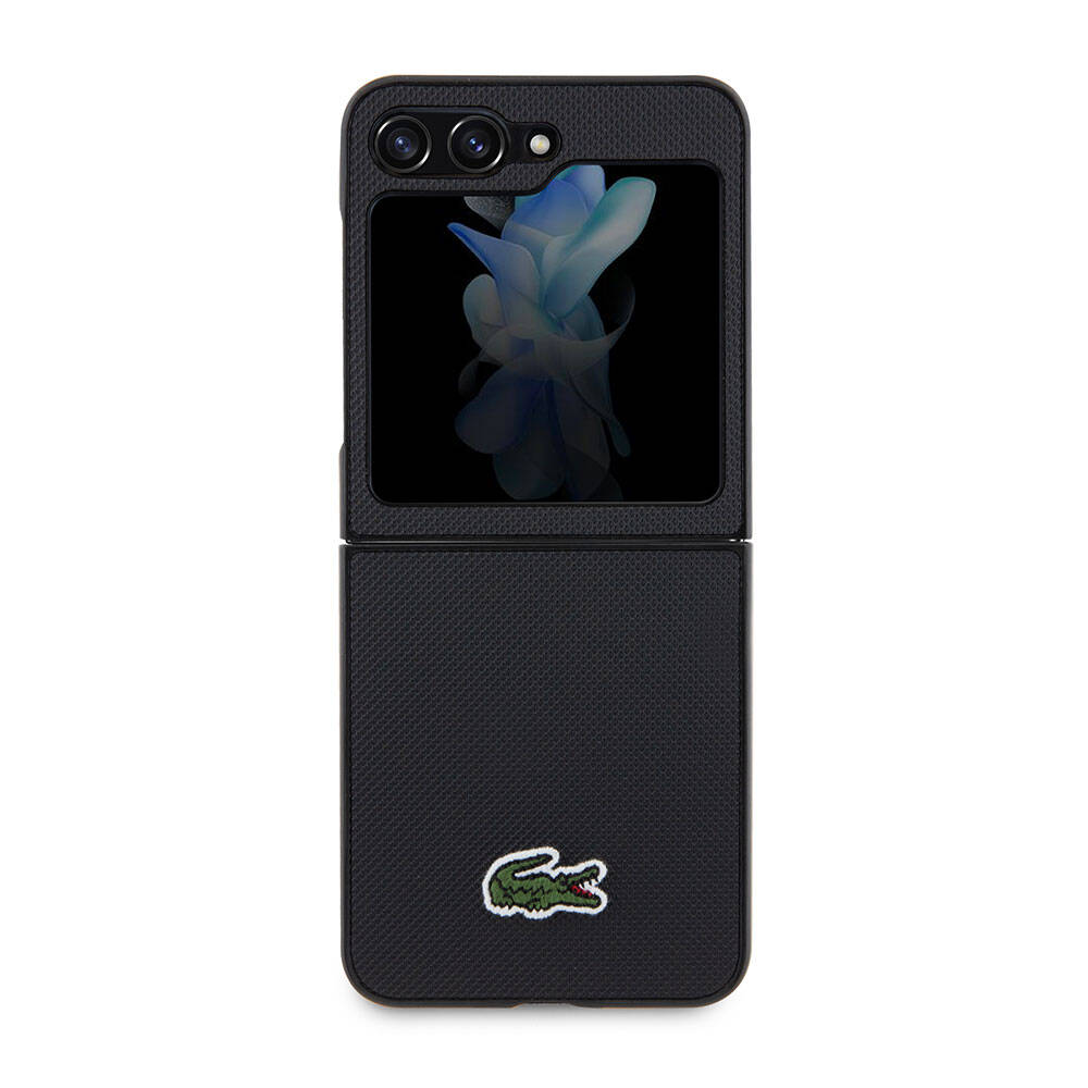 Galaxy Z Flip 5 Kılıf Lacoste Orjinal Lisanslı PU Pike Desenli Arka Yüzey İkonik Timsah Dokuma Logolu Kılıf Lacivert