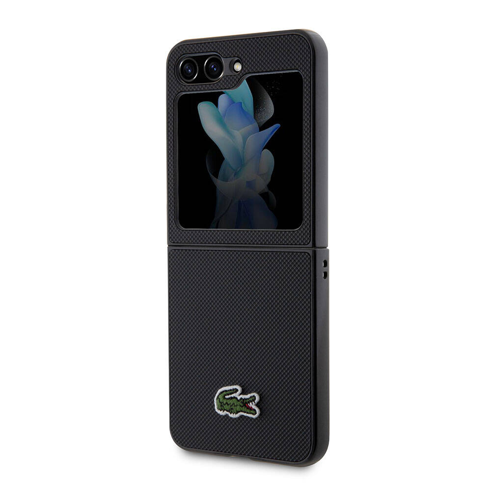 Galaxy Z Flip 5 Kılıf Lacoste Orjinal Lisanslı PU Pike Desenli Arka Yüzey İkonik Timsah Dokuma Logolu Kılıf Lacivert