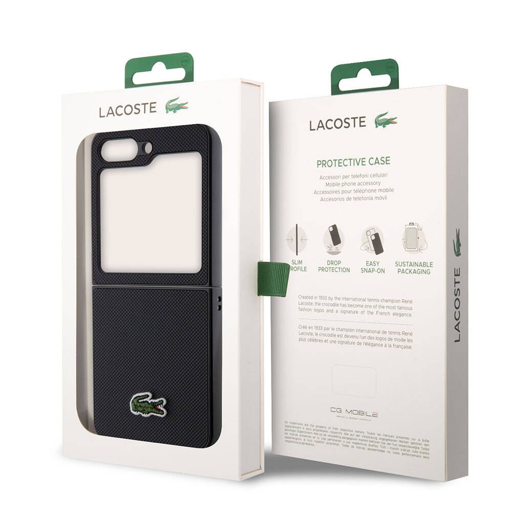Galaxy Z Flip 5 Kılıf Lacoste Orjinal Lisanslı PU Pike Desenli Arka Yüzey İkonik Timsah Dokuma Logolu Kılıf Yeşil