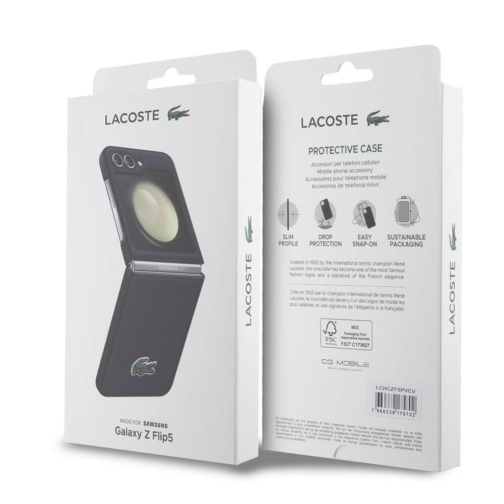 Galaxy Z Flip 5 Kılıf Lacoste Orjinal Lisanslı PU Pike Desenli Arka Yüzey İkonik Timsah Dokuma Logolu Kılıf Kırmızı