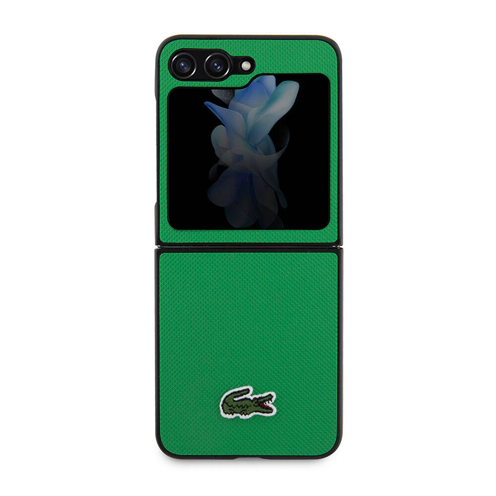 Galaxy Z Flip 5 Kılıf Lacoste Orjinal Lisanslı PU Pike Desenli Arka Yüzey İkonik Timsah Dokuma Logolu Kılıf Kırmızı