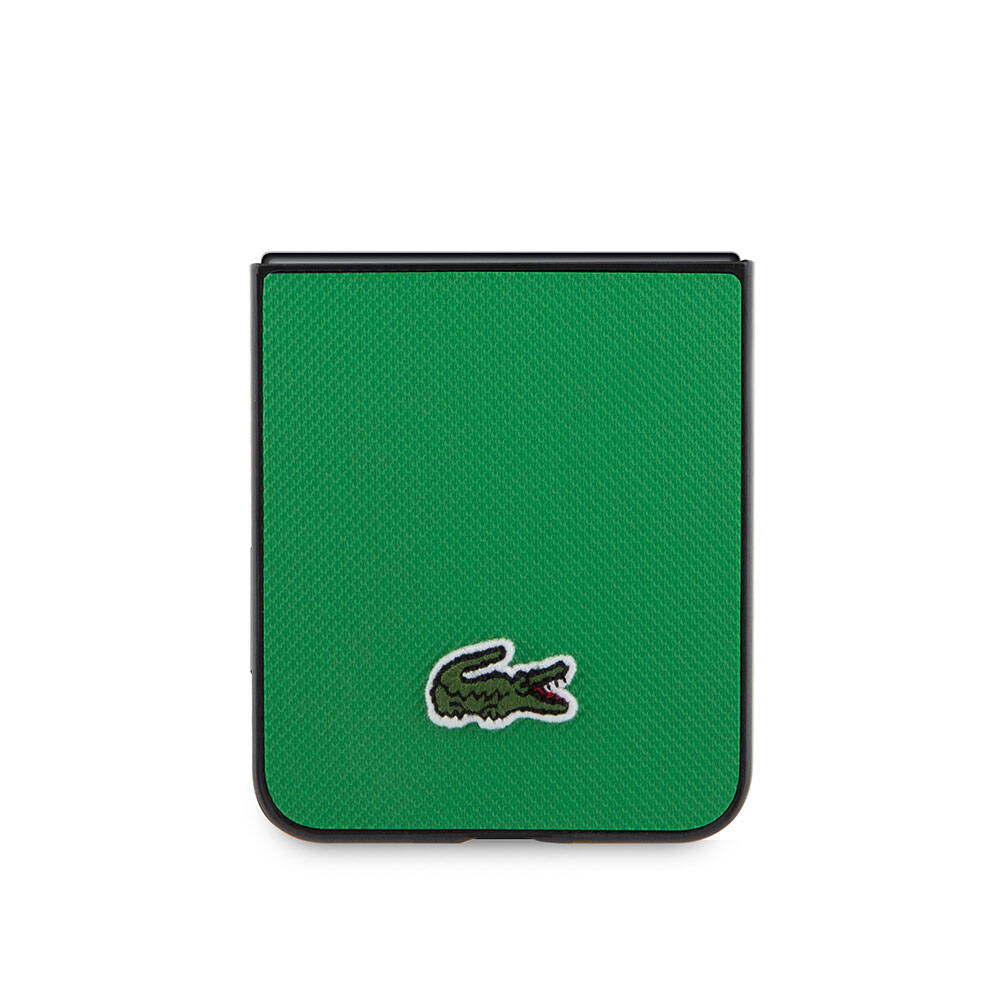 Galaxy Z Flip 5 Kılıf Lacoste Orjinal Lisanslı PU Pike Desenli Arka Yüzey İkonik Timsah Dokuma Logolu Kılıf Yeşil