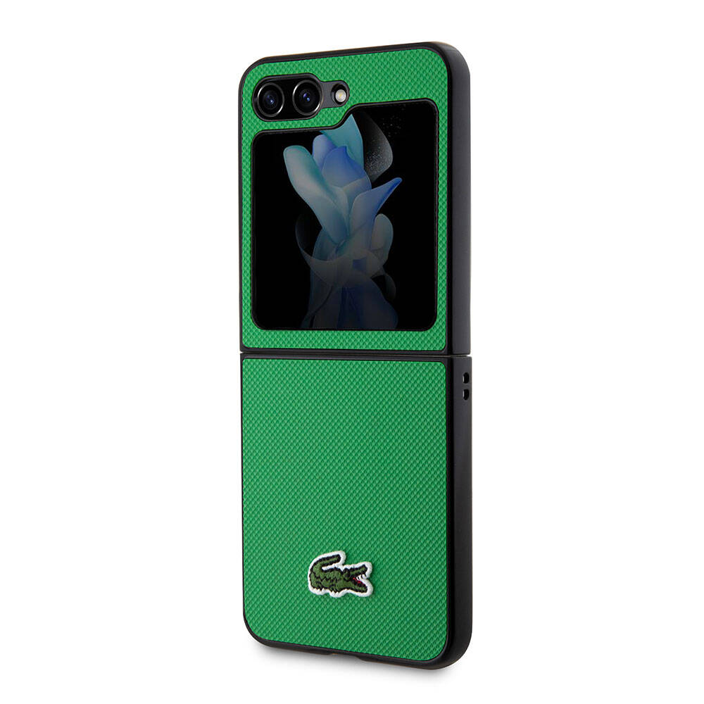 Galaxy Z Flip 5 Kılıf Lacoste Orjinal Lisanslı PU Pike Desenli Arka Yüzey İkonik Timsah Dokuma Logolu Kılıf Kırmızı