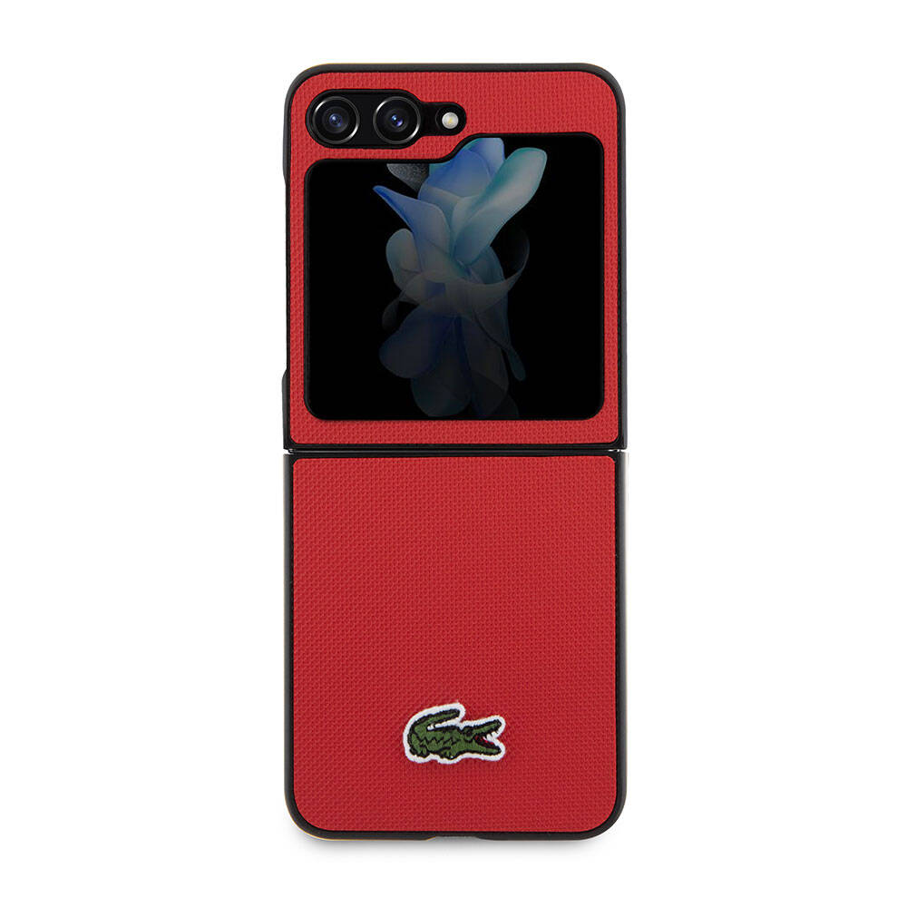 Galaxy Z Flip 5 Kılıf Lacoste Orjinal Lisanslı PU Pike Desenli Arka Yüzey İkonik Timsah Dokuma Logolu Kılıf Lacivert