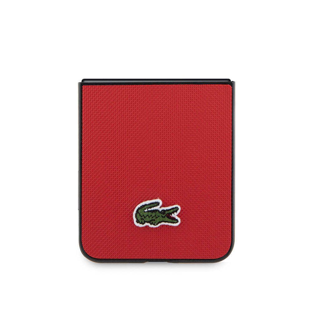 Galaxy Z Flip 5 Kılıf Lacoste Orjinal Lisanslı PU Pike Desenli Arka Yüzey İkonik Timsah Dokuma Logolu Kılıf Lacivert