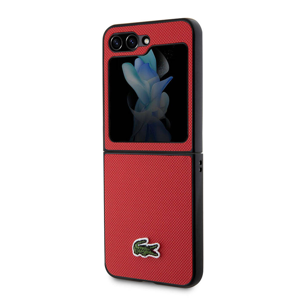 Galaxy Z Flip 5 Kılıf Lacoste Orjinal Lisanslı PU Pike Desenli Arka Yüzey İkonik Timsah Dokuma Logolu Kılıf Lacivert