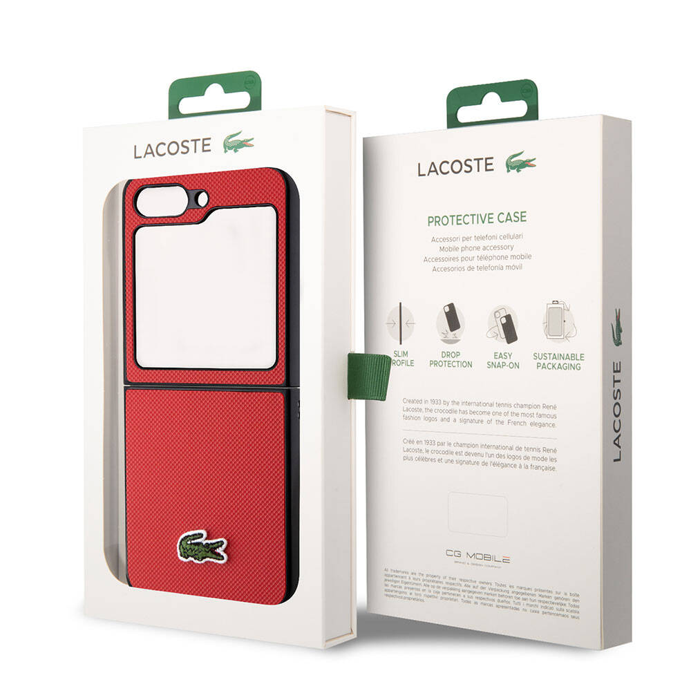 Galaxy Z Flip 5 Kılıf Lacoste Orjinal Lisanslı PU Pike Desenli Arka Yüzey İkonik Timsah Dokuma Logolu Kılıf Lacivert