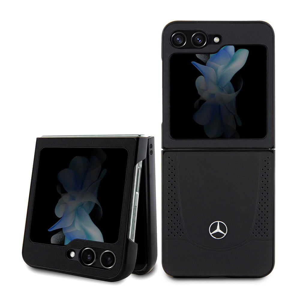 Galaxy Z Flip 5 Kılıf Mercedes Benz Orjinal Lisanslı Metal Yıldız Logolu Urban Deri Kılıf Siyah