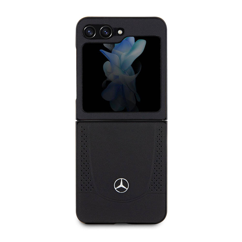 Galaxy Z Flip 5 Kılıf Mercedes Benz Orjinal Lisanslı Metal Yıldız Logolu Urban Deri Kılıf Siyah