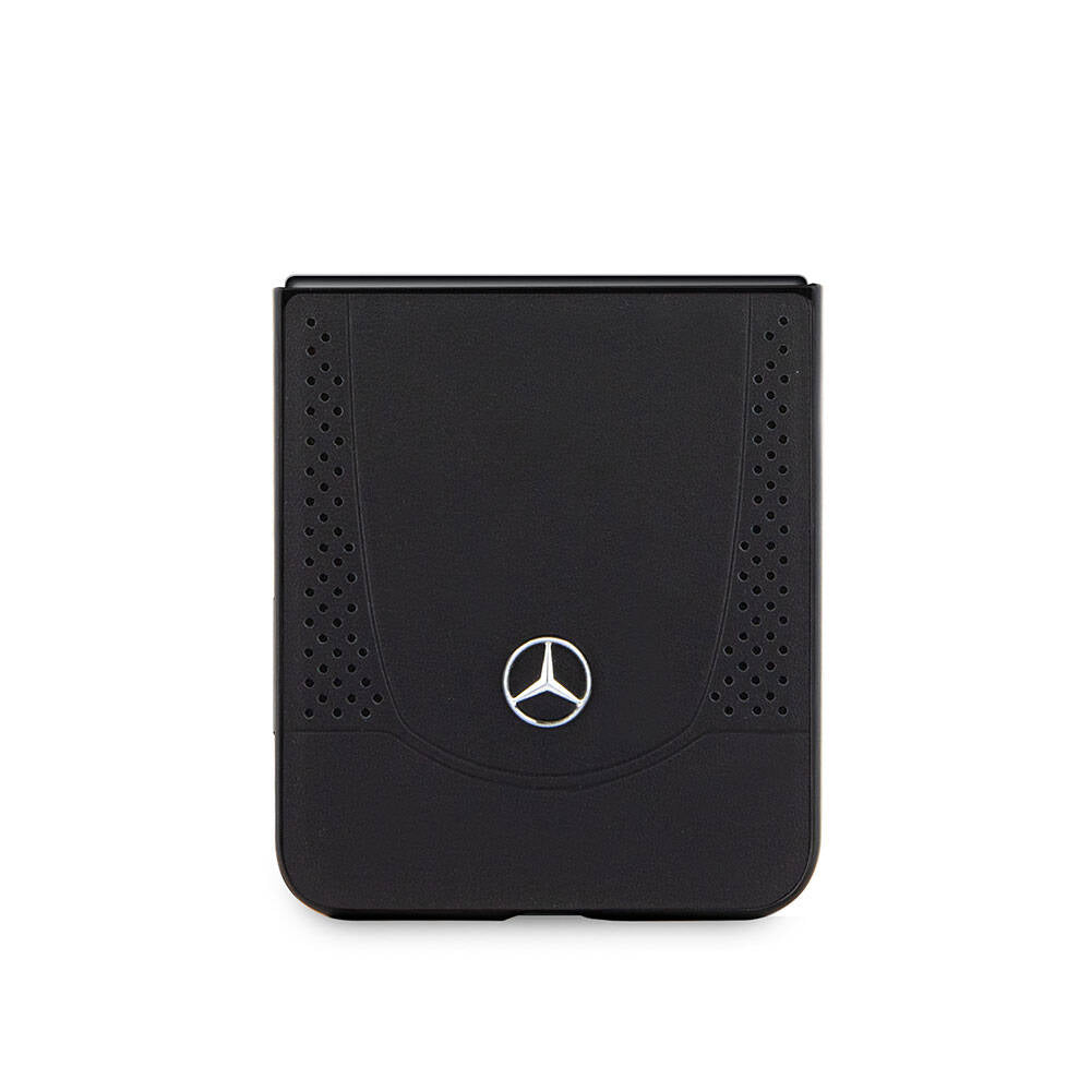 Galaxy Z Flip 5 Kılıf Mercedes Benz Orjinal Lisanslı Metal Yıldız Logolu Urban Deri Kılıf Siyah