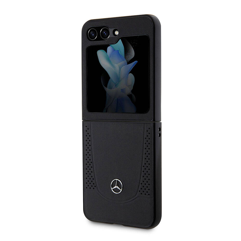Galaxy Z Flip 5 Kılıf Mercedes Benz Orjinal Lisanslı Metal Yıldız Logolu Urban Deri Kılıf Siyah