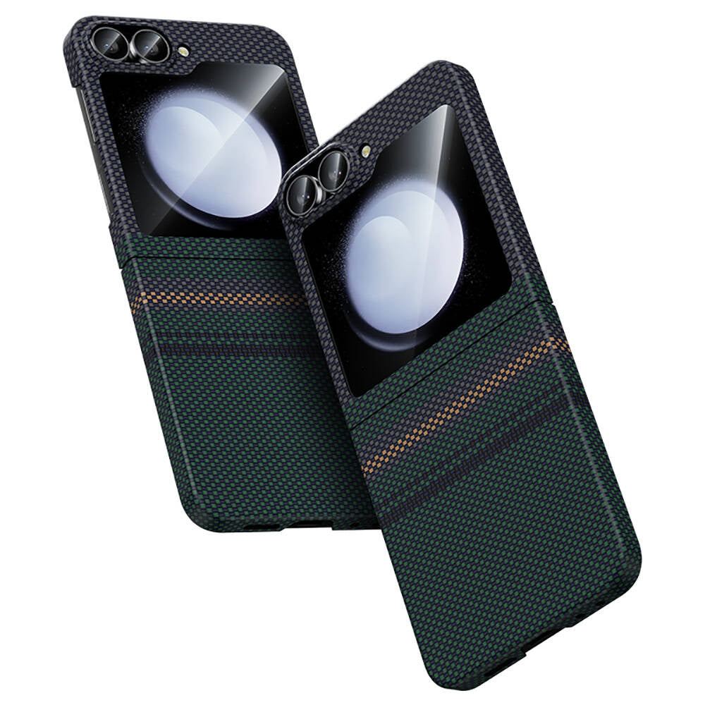 Galaxy Z Flip 6 Kılıf Karbon Fiber Tasarımlı Benks Aurora ArmorAir Kevlar Kılıf Siyah
