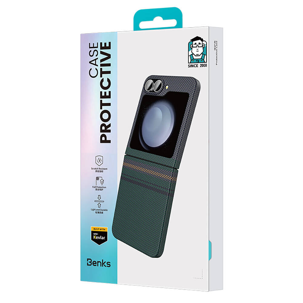 Galaxy Z Flip 6 Kılıf Karbon Fiber Tasarımlı Benks Aurora ArmorAir Kevlar Kılıf Siyah