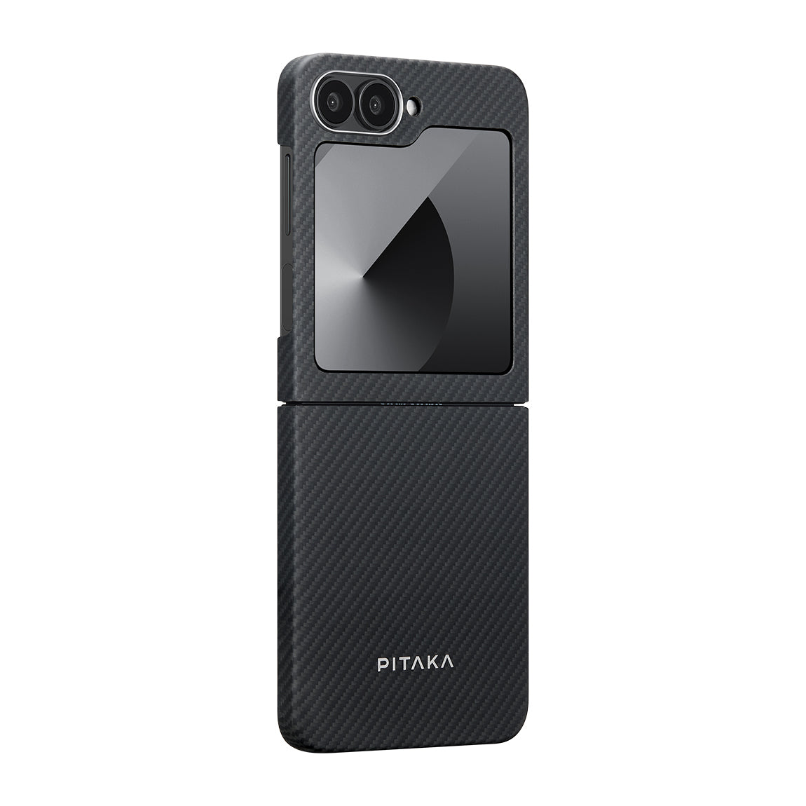 Galaxy Z Flip 6 Kılıf Magsafe Şarj Özellikli 600D Aramid Fiber Pitaka Ultra-Slim Classic Serisi Black-Grey Twill Kılıf Siyah-Gri