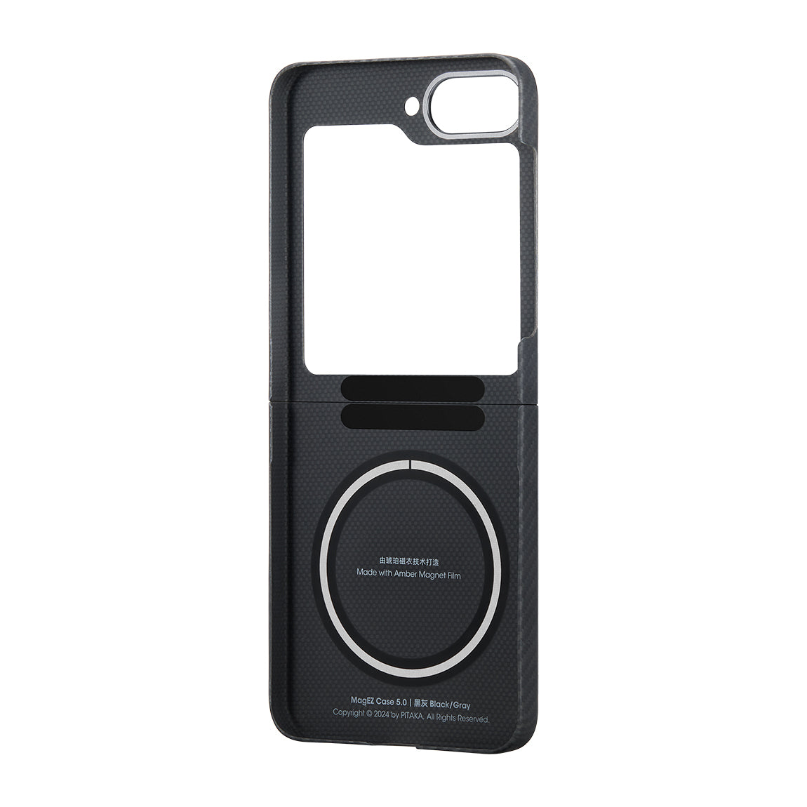 Galaxy Z Flip 6 Kılıf Magsafe Şarj Özellikli 600D Aramid Fiber Pitaka Ultra-Slim Classic Serisi Black-Grey Twill Kılıf Siyah-Gri