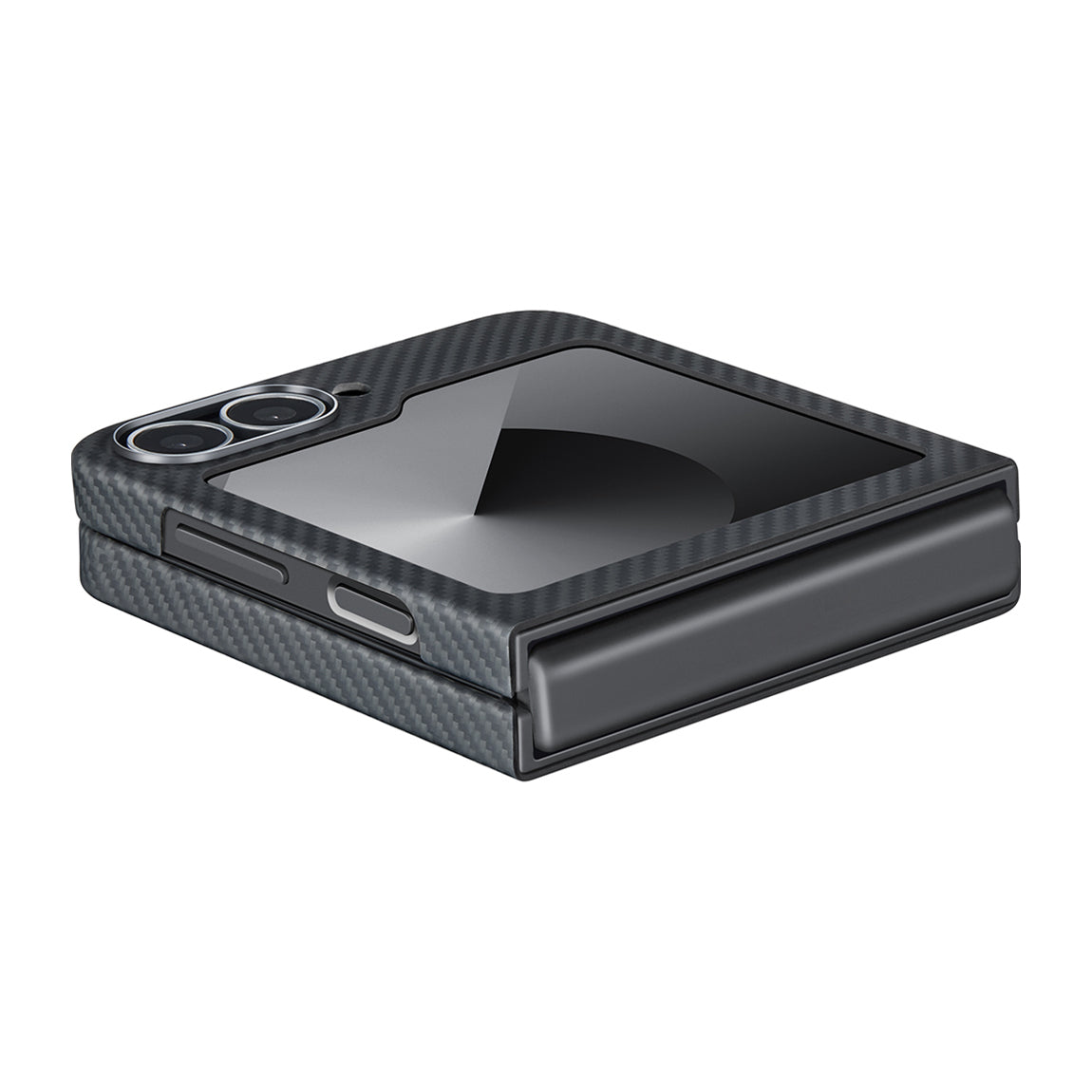 Galaxy Z Flip 6 Kılıf Magsafe Şarj Özellikli 600D Aramid Fiber Pitaka Ultra-Slim Classic Serisi Black-Grey Twill Kılıf Siyah-Gri