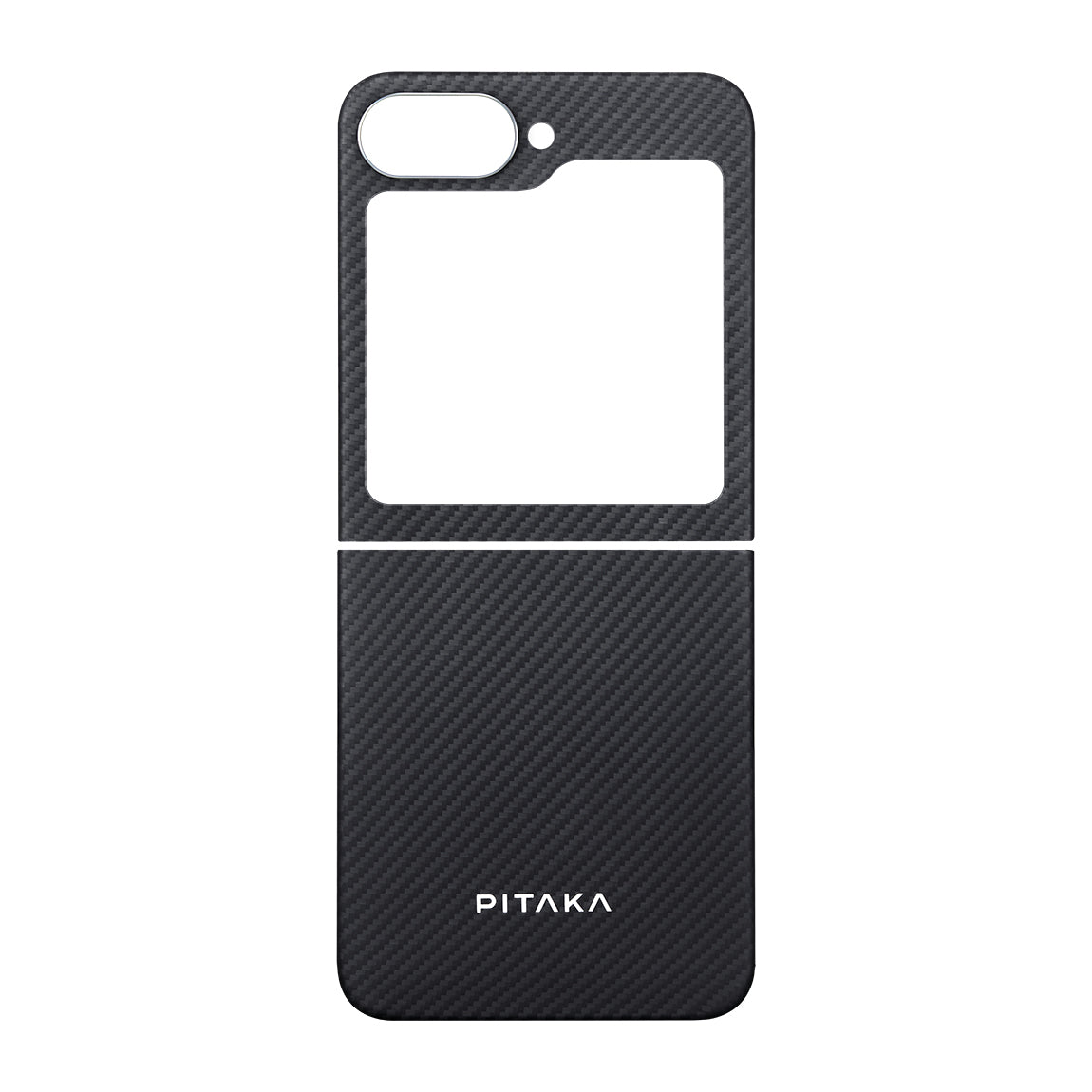 Galaxy Z Flip 6 Kılıf Magsafe Şarj Özellikli 600D Aramid Fiber Pitaka Ultra-Slim Classic Serisi Black-Grey Twill Kılıf Siyah-Gri
