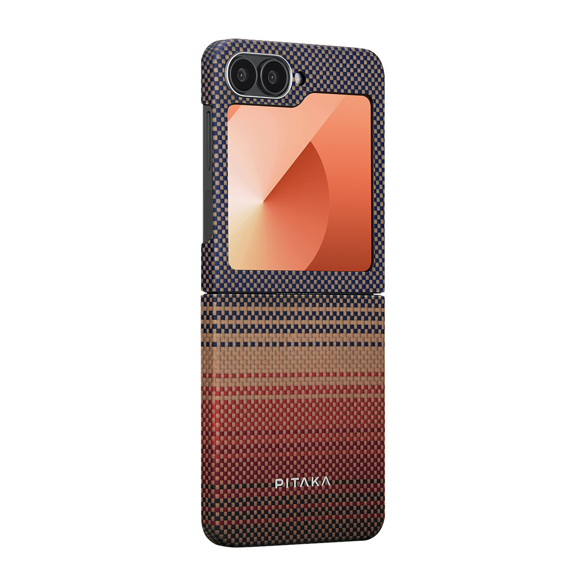 Galaxy Z Flip 6 Kılıf Magsafe Şarj Özellikli Aramid Fiber Pitaka Tactile Woven Sunset-Moonrise Serisi Sunset Kılıf Kahverengi