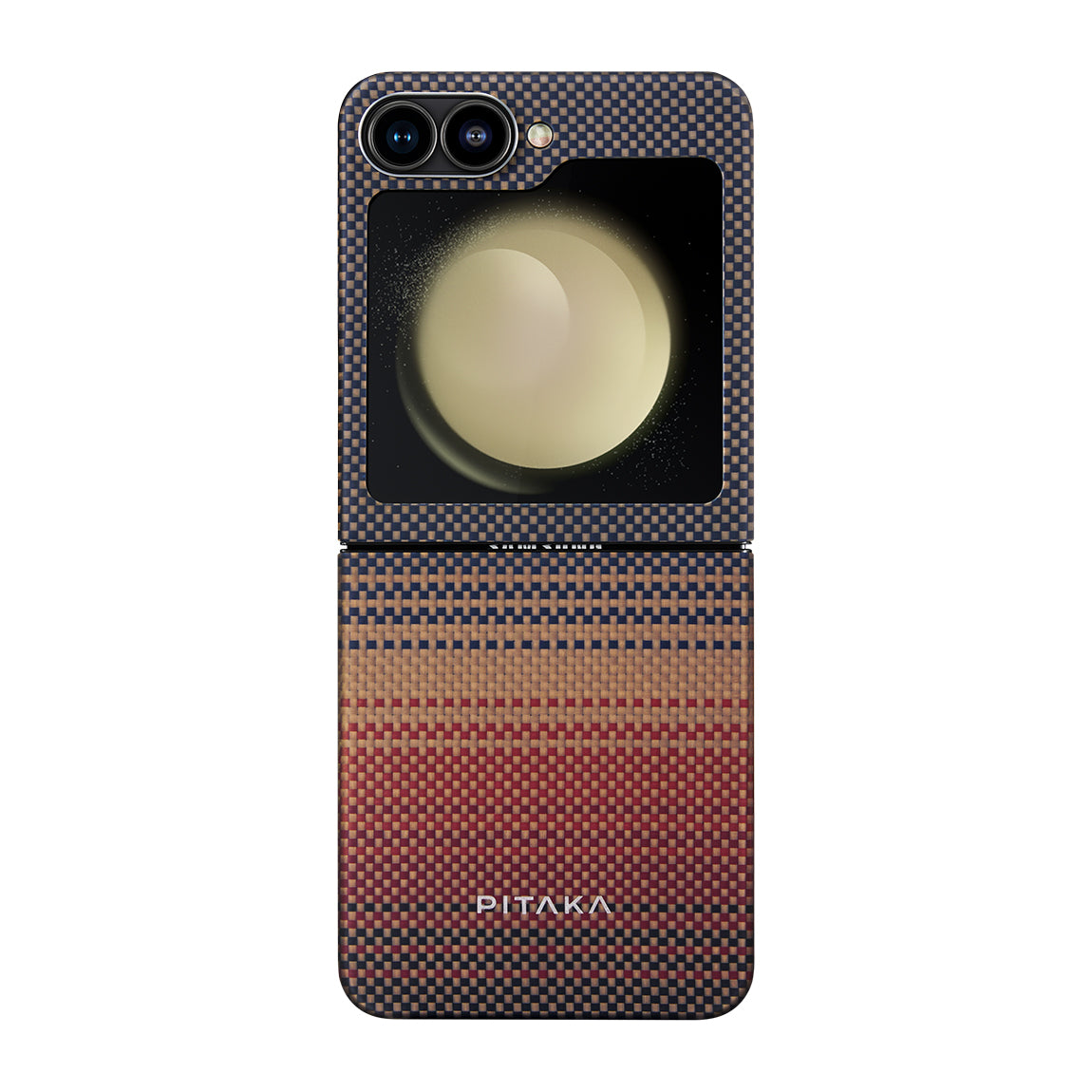 Galaxy Z Flip 6 Kılıf Magsafe Şarj Özellikli Aramid Fiber Pitaka Tactile Woven Sunset-Moonrise Serisi Sunset Kılıf Kahverengi