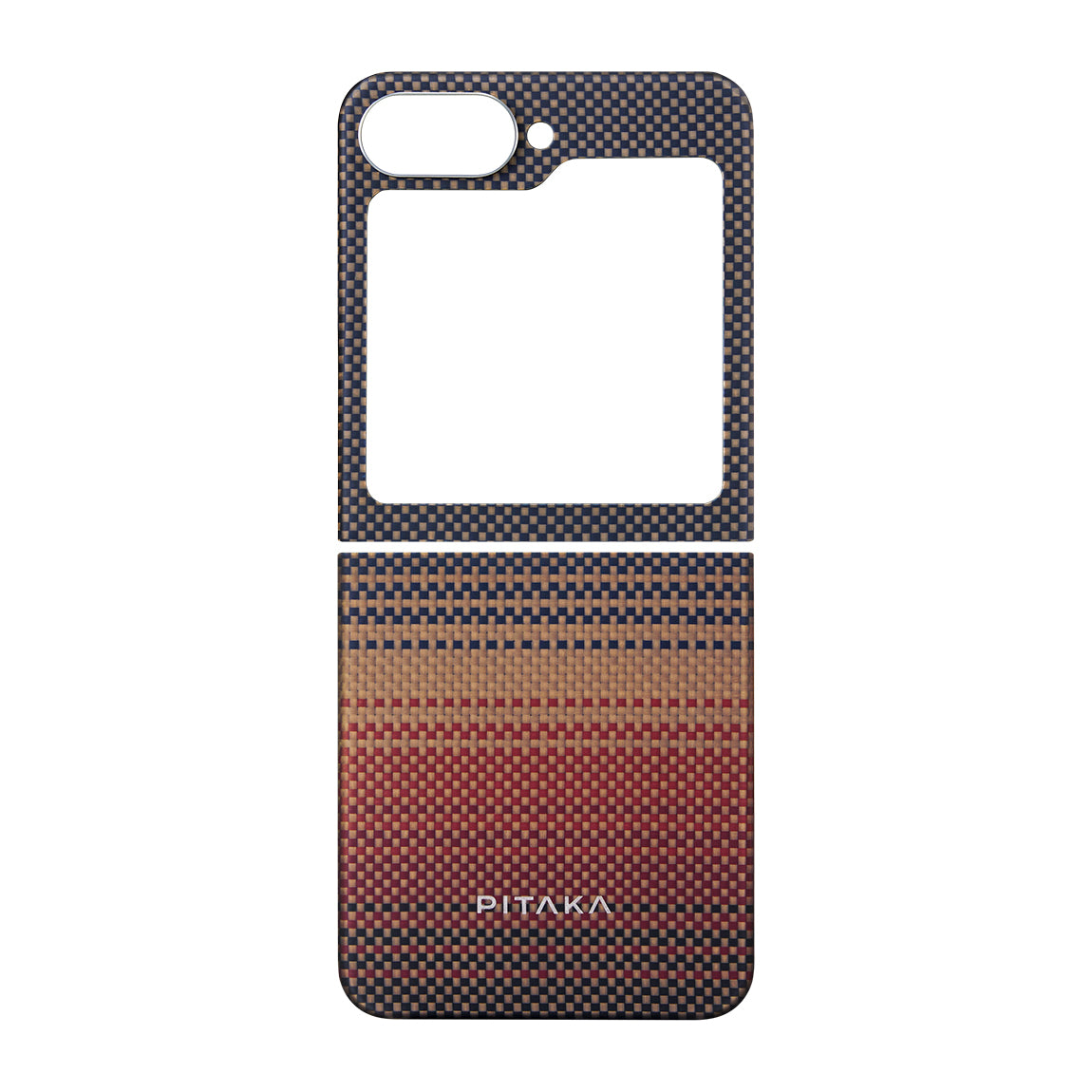Galaxy Z Flip 6 Kılıf Magsafe Şarj Özellikli Aramid Fiber Pitaka Tactile Woven Sunset-Moonrise Serisi Sunset Kılıf Kahverengi