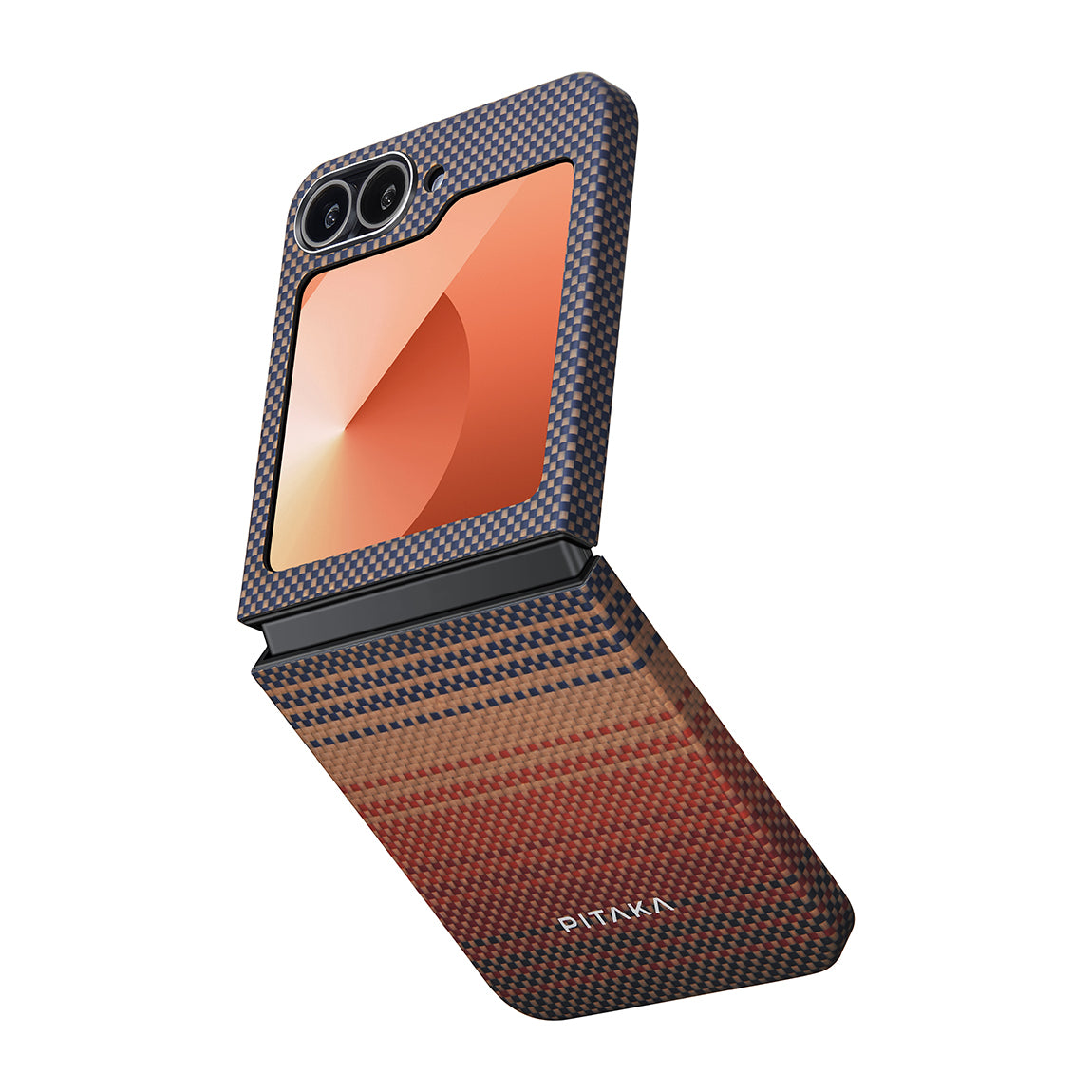 Galaxy Z Flip 6 Kılıf Magsafe Şarj Özellikli Aramid Fiber Pitaka Tactile Woven Sunset-Moonrise Serisi Sunset Kılıf Kahverengi