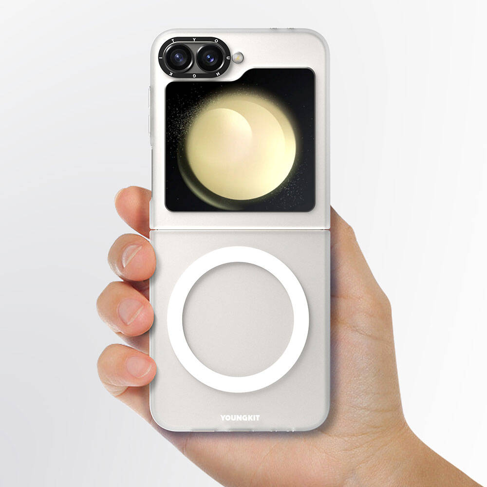 Galaxy Z Flip 6 Kılıf Magsafe Şarj Özellikli Youngkit Hidden Sand Serisi Kılıf Beyaz