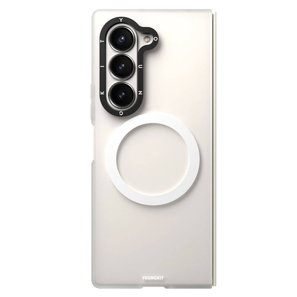 Galaxy Z Fold 6 Kılıf Magsafe Şarj Özellikli Youngkit Hidden Sand Serisi Kılıf Beyaz