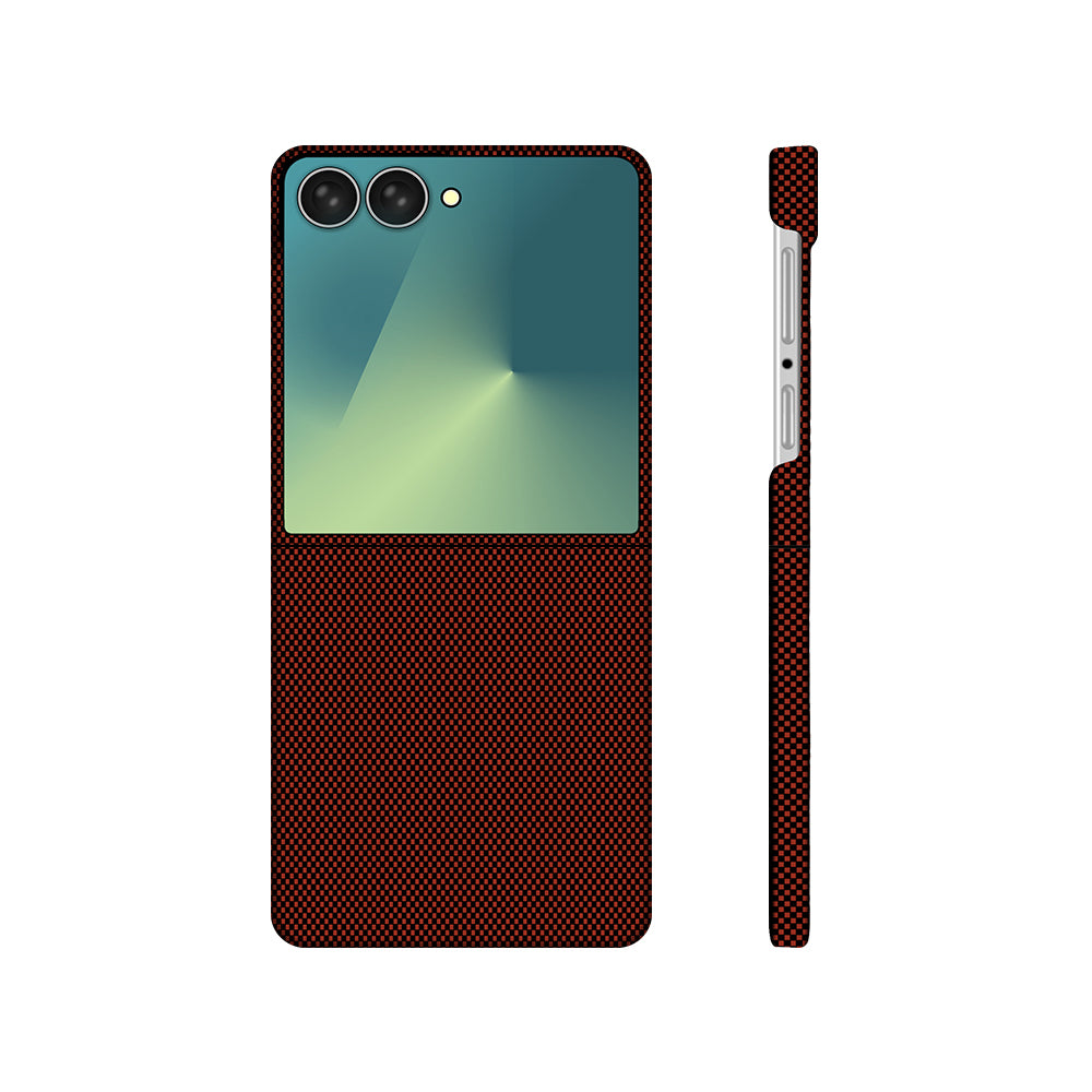 Galaxy Z Flip 7 Kılıf M-Safe Şarj Özellikli Zore Paris Zerre Sert PC Kapak Kırmızı