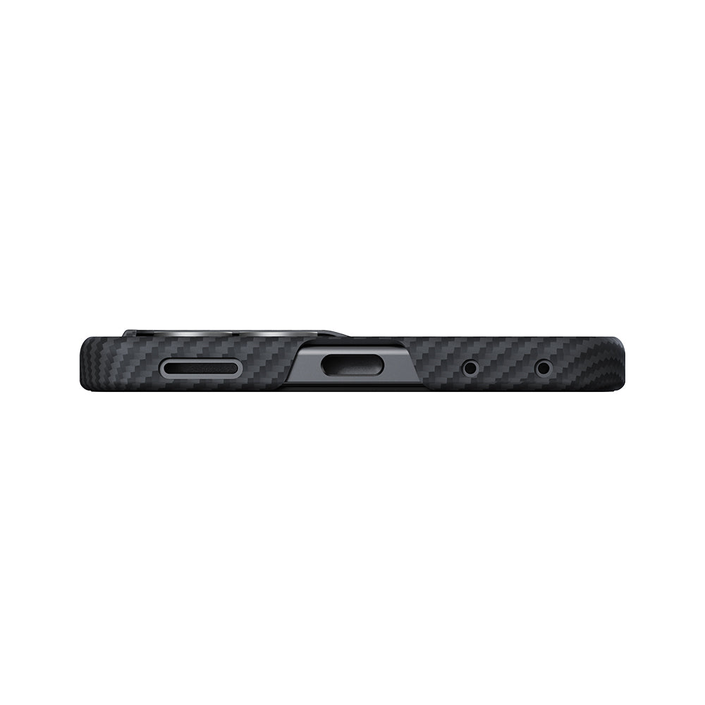 Galaxy Z Flip 8 Kılıf M-safe Şarj Özellikli 600D Aramid Karbon Fiber Pitaka Edge Serisi Black-Grey Twill Kapak Siyah-Gri