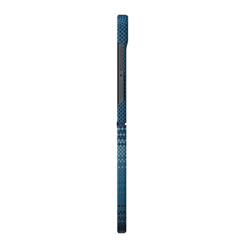 Galaxy Z Flip 8 Kılıf M-safe Şarj Özellikli Aramid Karbon Fiber Pitaka Tactile Woven Sunset-Moonrise Serisi Kapak Mavi