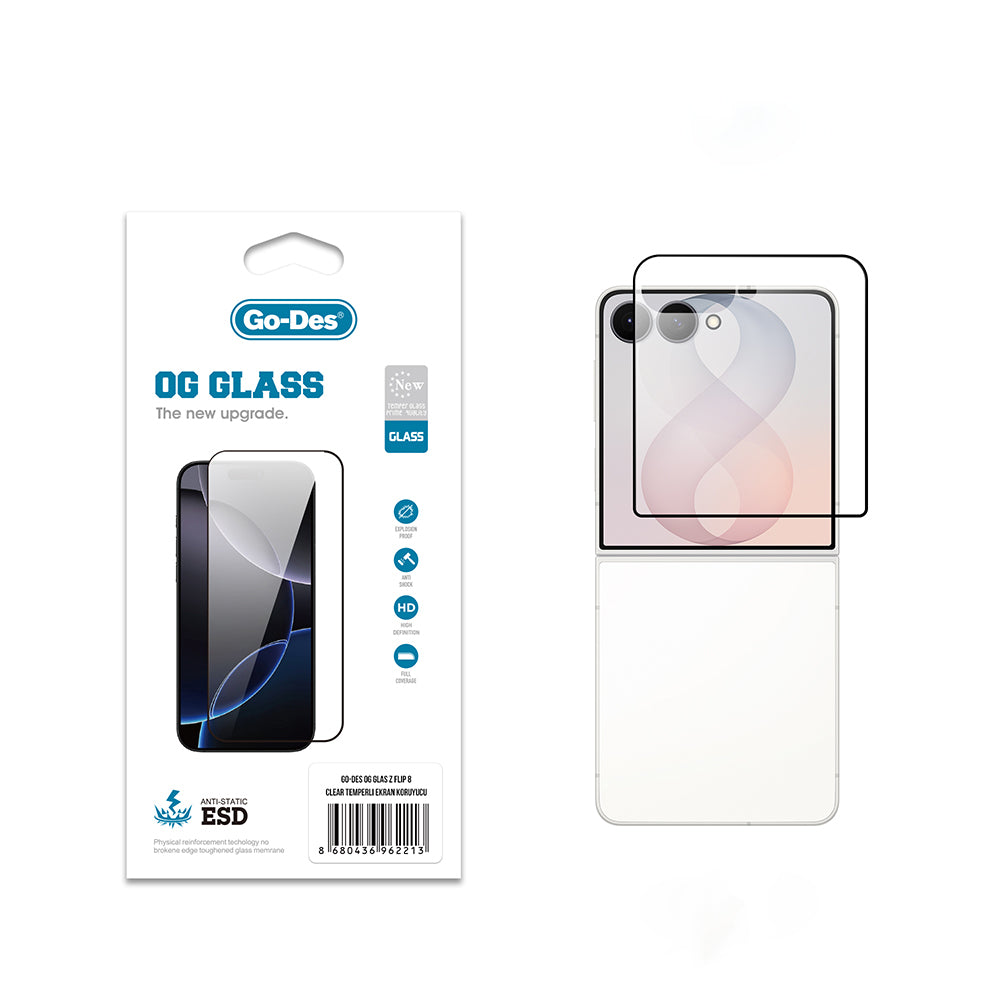 Galaxy Z Flip 8 Go Des OG Glass Antistatik Temperli Cam Ekran Koruyucu Şeffaf