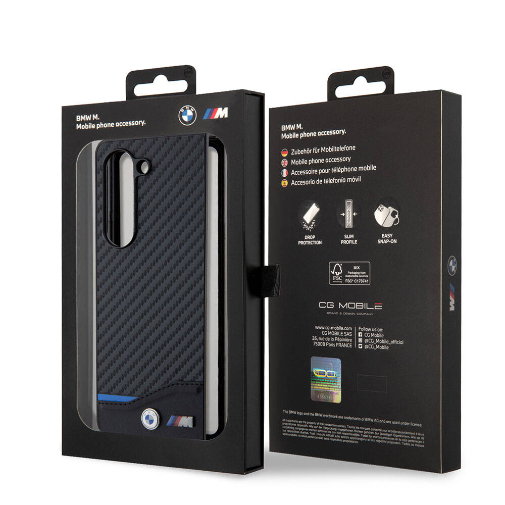 Galaxy Z Fold 5 Kılıf BMW Orjinal Lisanslı M Logolu PU Karbon Kılıf Siyah