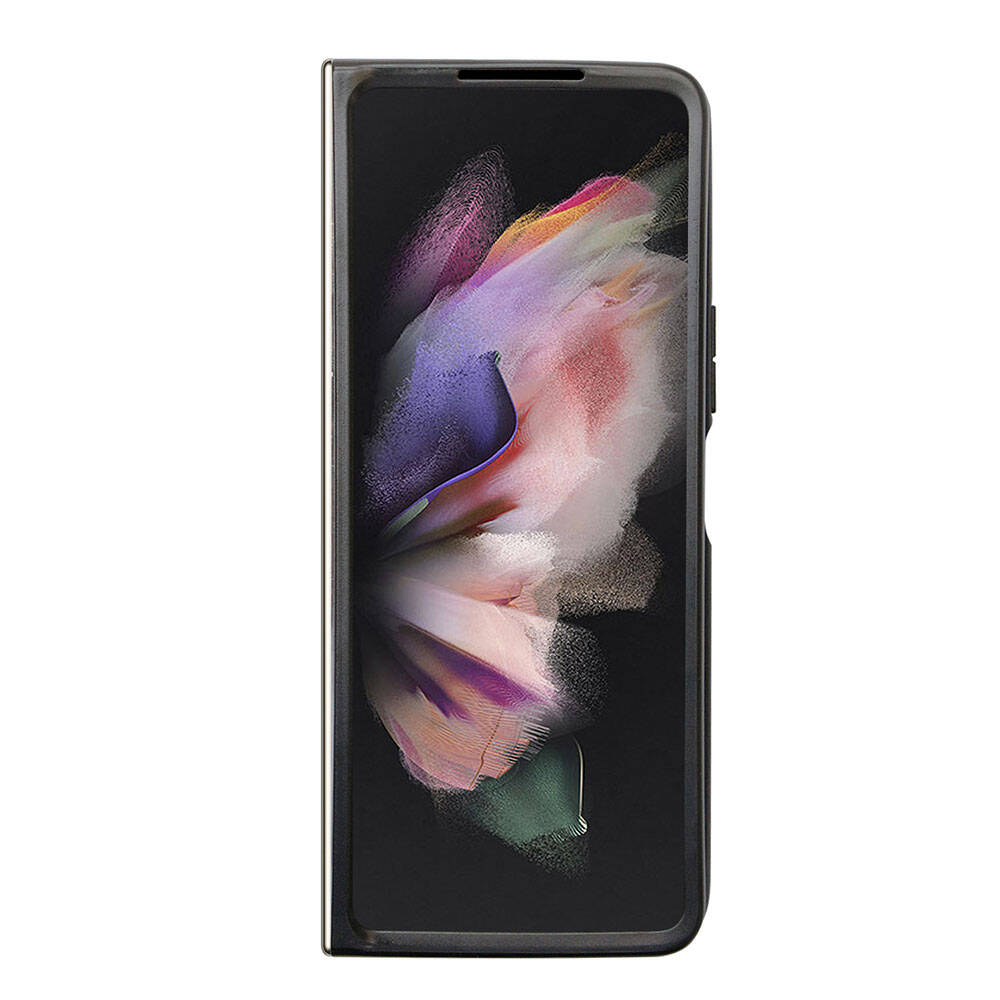 Galaxy Z Fold 5 Kılıf Guess Orjinal Lisanslı PU Deri Taşlı Üçgen Logo 4G Desenli Strass Kapak Siyah