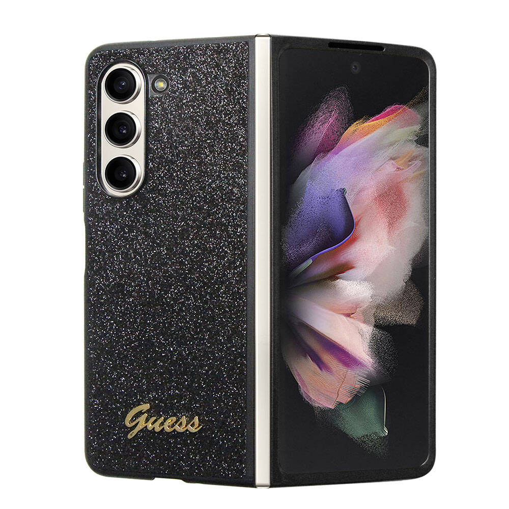 Galaxy Z Fold 5 Kılıf Guess Orjinal Lisanslı Yazı Logolu Glitter Script Kapak Siyah