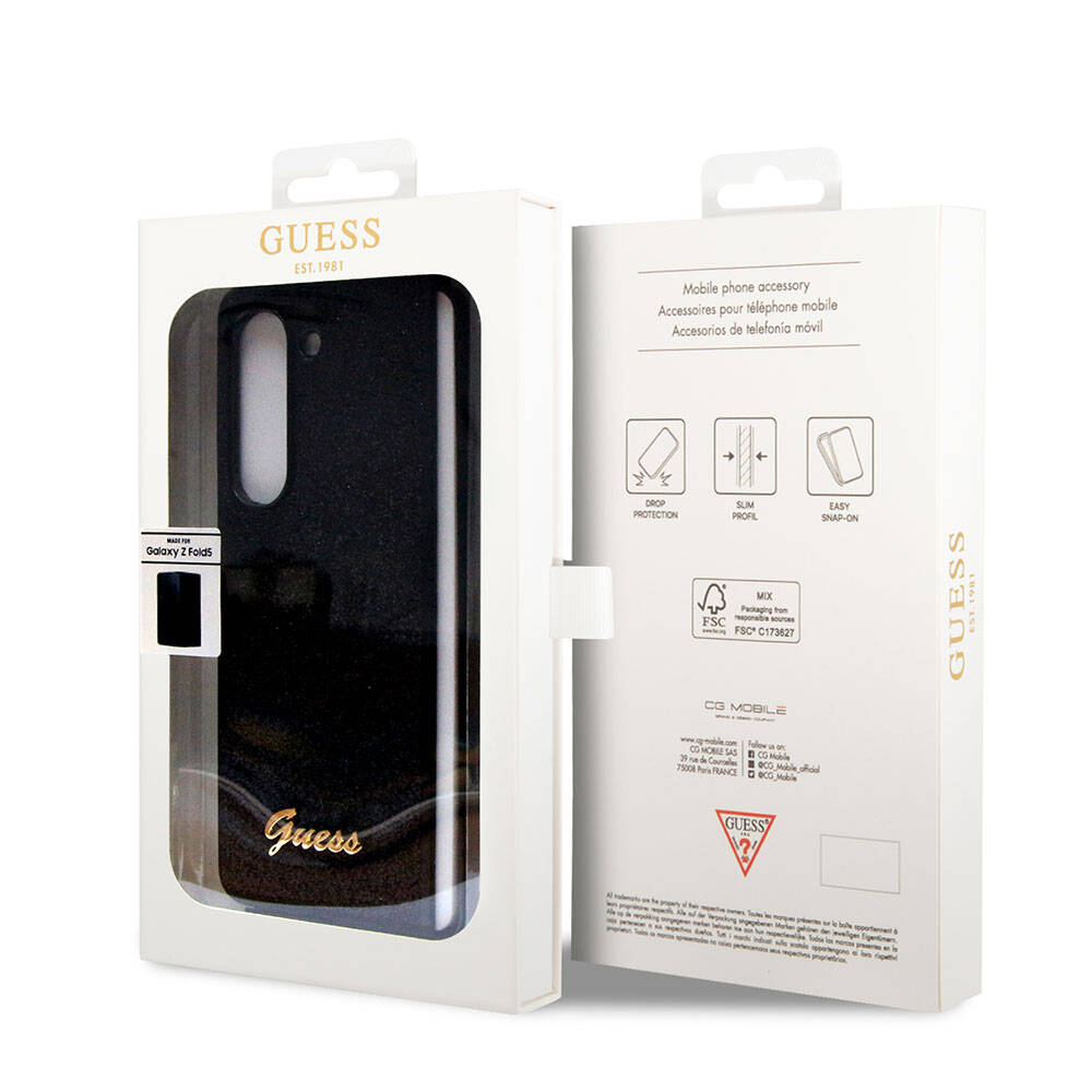 Galaxy Z Fold 5 Kılıf Guess Orjinal Lisanslı Yazı Logolu Glitter Script Kapak Siyah