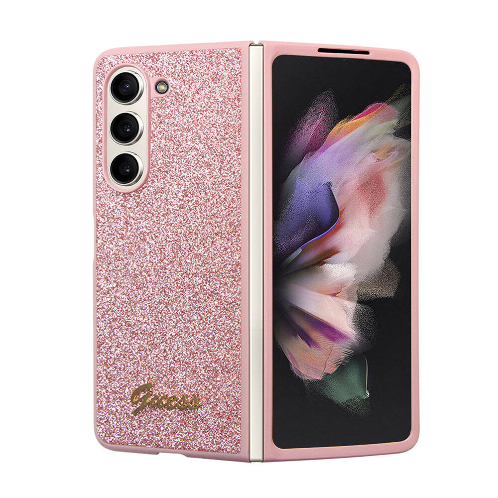 Galaxy Z Fold 5 Kılıf Guess Orjinal Lisanslı Yazı Logolu Glitter Script Kapak Gold